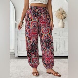 SHEIN Women’s Harem Jogger Floral Patterned Pant Wide Waist Panel Size 1x